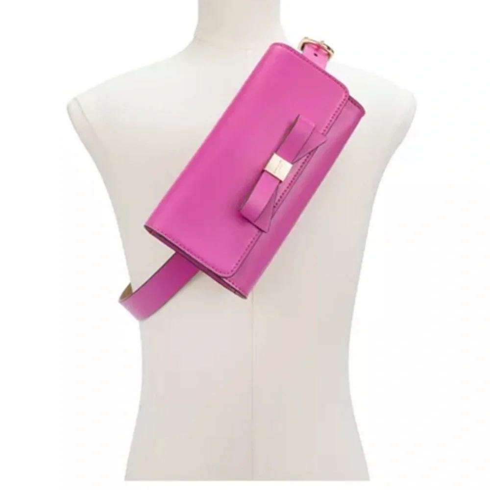 kate spade light pink bow gold logo‎ belt bag new